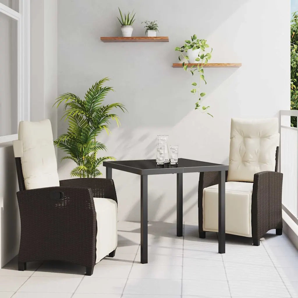 Set da Pranzo per Giardino con cuscino 3 pcs Marrone polyrattan 3380428