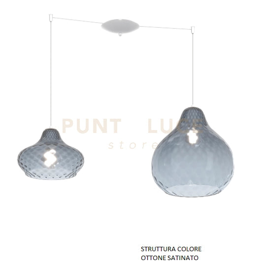 SOSP. OTTONE SATINATO 2 LUCI SPOSTABILE VETRI (1 PICCOLO + 1 GRANDE) TUTTI ZAFFIRO 1191OS-S2 S MIX-ZA