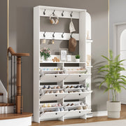 Garderoba ingresso con scarpiera ribaltabile; 8 ganci e 5 ripiani; 120 x 24 x 200 cm; bianco