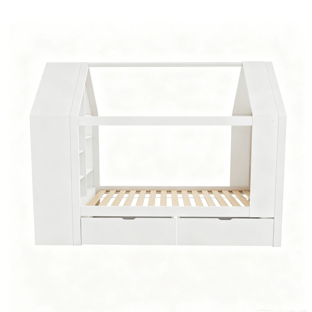 LETTO a casetta 90x200 cm in legno massello e MDF bianco