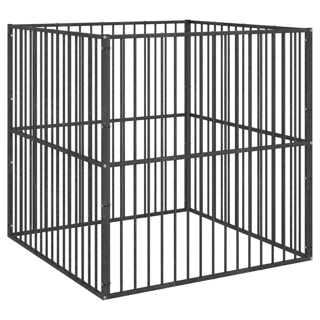 Box per Cani 4 Pannelli Nero Acciaio Zincato CFW6437351