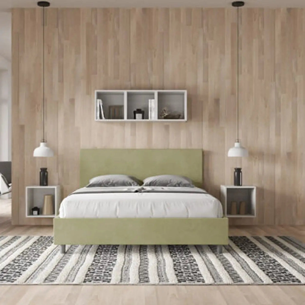Letto matrimoniale senza rete imbottito 160x200 microfibra tè verde Adele