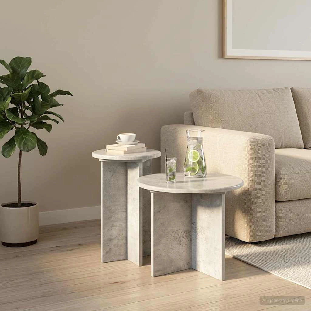 Set tavolini 2 pz Grigio Cemento Ø 45 x 35 cm 8001031