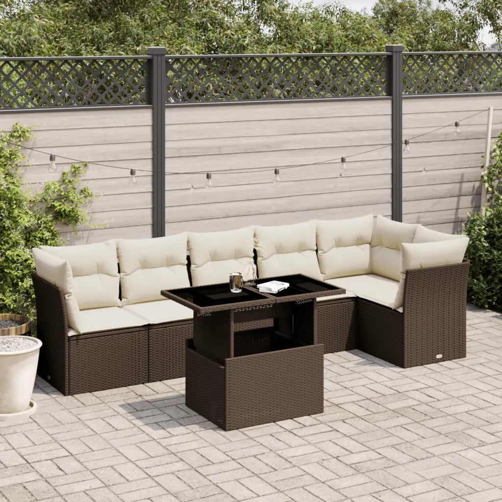 Set Divani da Giardino 7 pz con Cuscini Marrone in Polyrattan 3266603