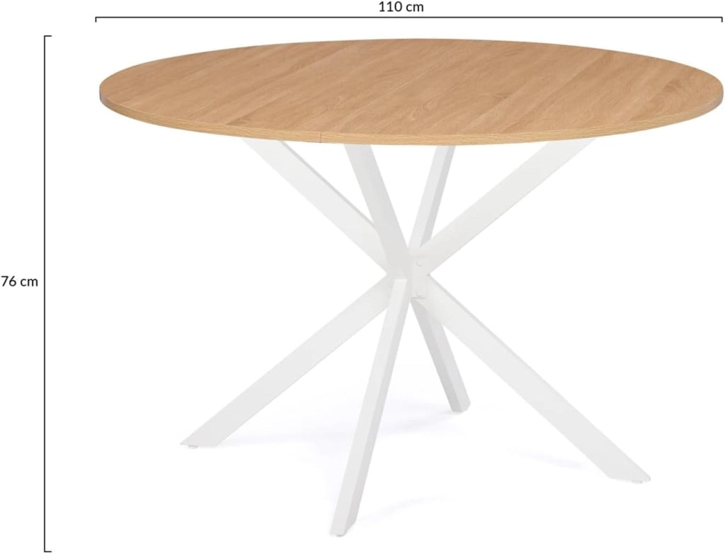 Tavolo da pranzo rotondo ALIX, legno e gambe a ragno bianche, 4-6 persone, 110 cm