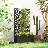 Vaso con Griglia Vaso Fiorito Rettangolare di Grandi Dimensioni Pannello Schermo in Metallo, 61 x 23 x 113 cm, Nero