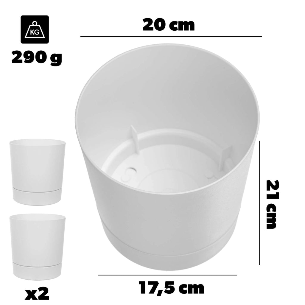Vaso da fiori KADAX con coprivaso e sottovaso, rotondo, 20 cm, set da 2