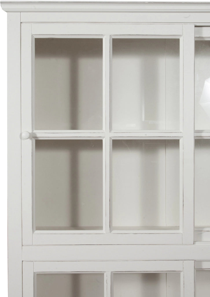 Biscottini Libreria vetrina con ante scorrevoli in legno massello di tiglio, finitura bianca anticata L154xPR37xH212 cm. Made in Italy