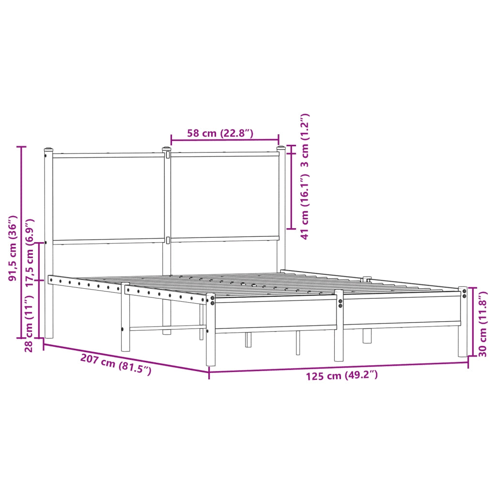 Giroletto senza Materaso in Metallo Rovere Fumo 120x200 cm
