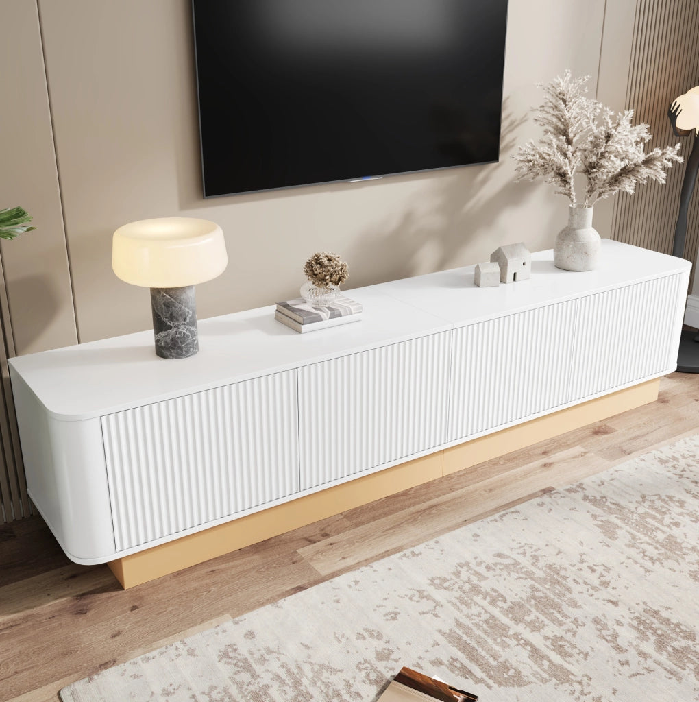 Mobile TV 200x40x47,5 cm a 4 ante in MDF bianco con ripiani regolabili