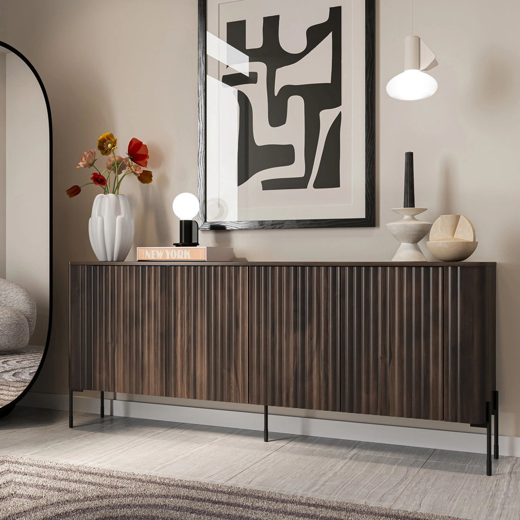 Madia Laion, Credenza 4 Ripiani, 190x40x80h cm Marrone Noce