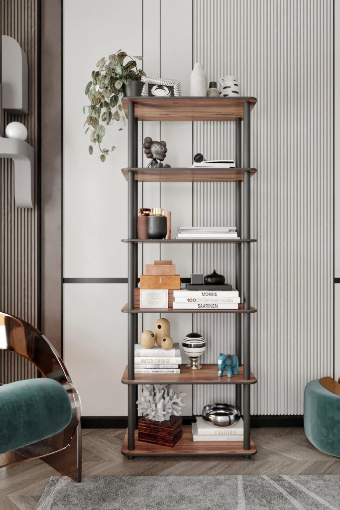 Biblioteca Nervina, Libreria 4 Ripiani, 60x30x173h cm Marrone Noce