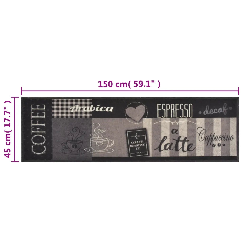 Tappeto da Cucina Lavabile Nero Caffè 45x150 cm Velluto 136555