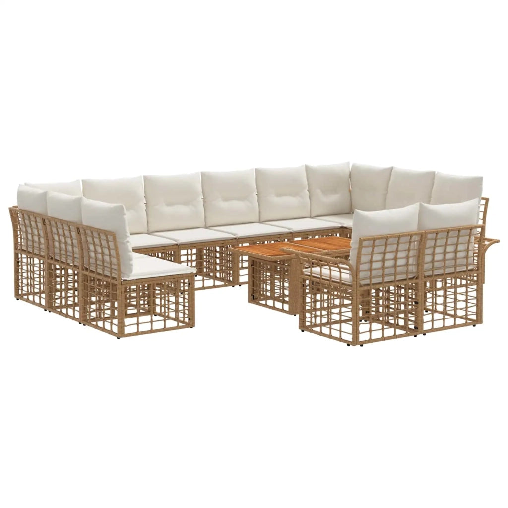 Set Divano da Giardino 13 pz Naturale e Bianco Crema polyrattan 3438024
