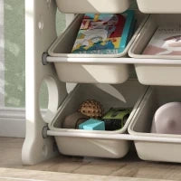 Scaffale Portagiochi a 4 Livelli con 9 Contenitori e Gancio Laterale, in HDPE, 77x42x94 cm, Bianco Crema
