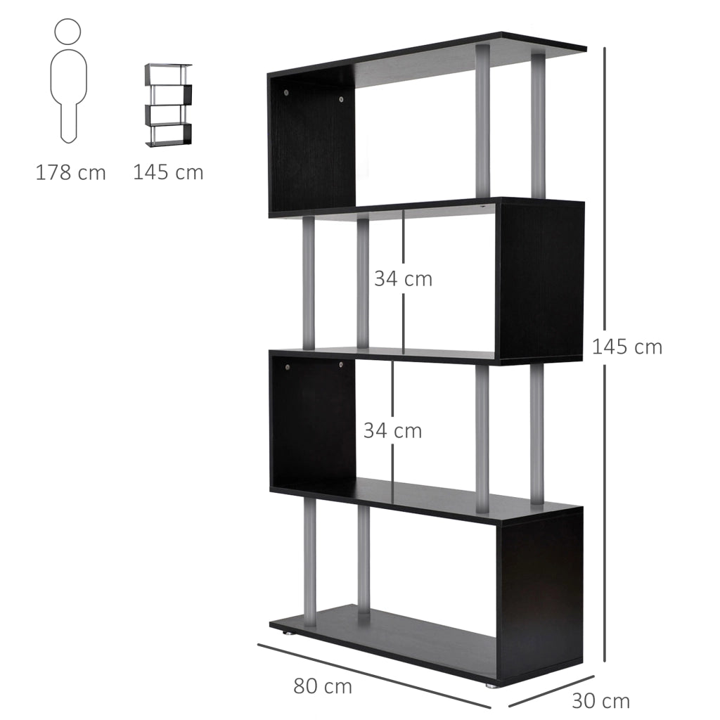Libreria Design Moderno 4 Livelli ¨C zephmum ¨C 80x30x145 cm Nero