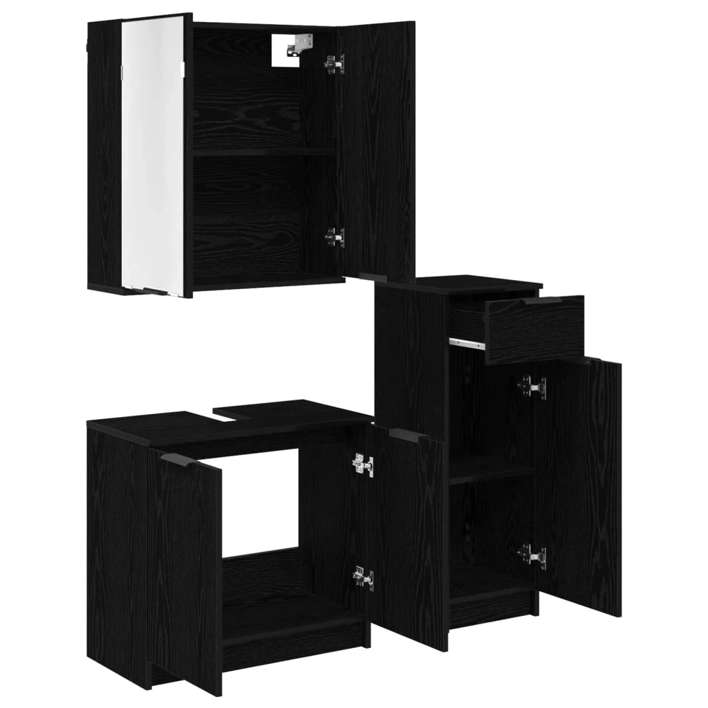 Set di mobili per il Bagno | Armadio da bagno 3 pz Rovere Nero Legno multistrato