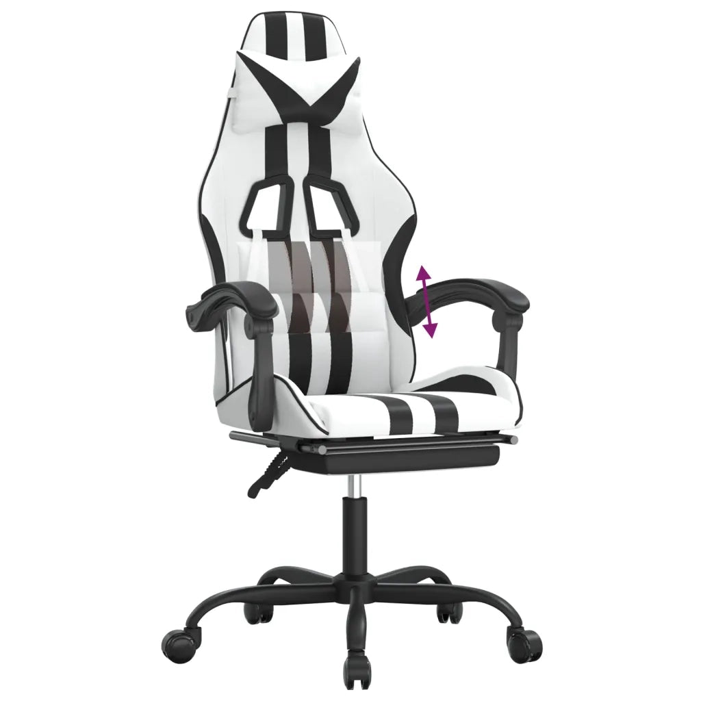 Sedia da Gaming con Poggiapiedi Bianco e Nero in Similpelle 3143840