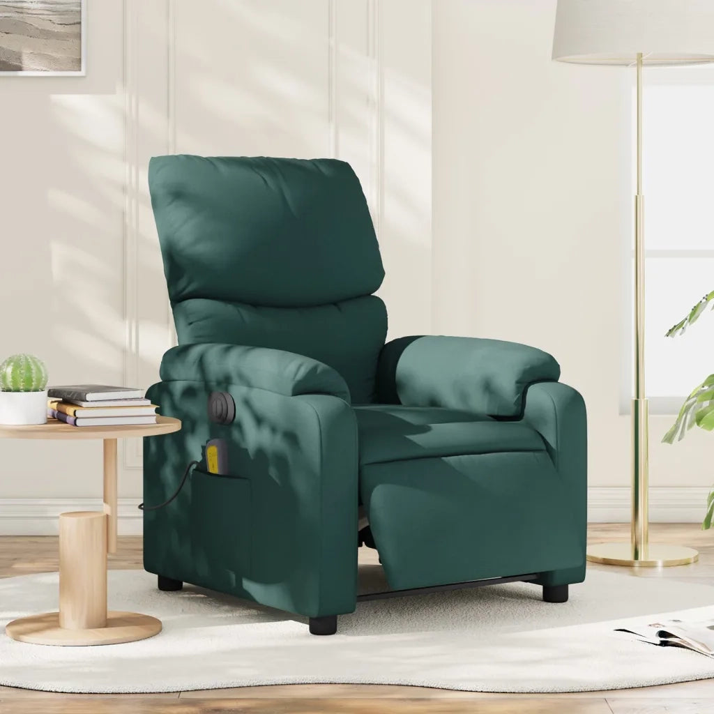 Poltrona Massaggiante | Sedia Relax Reclinabile Elettrica Verde Scuro Tessuto
