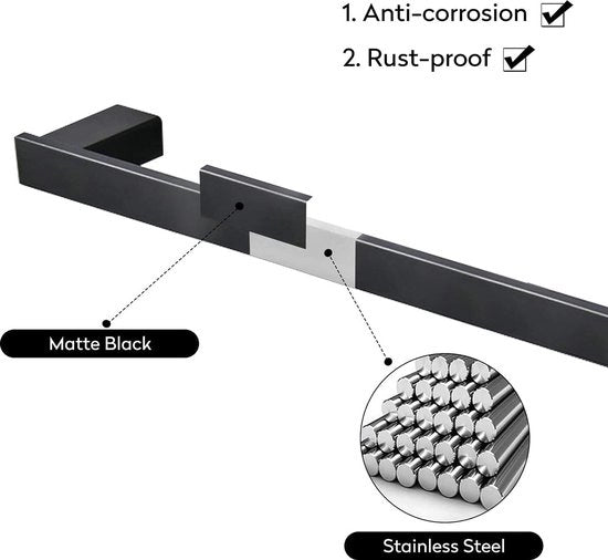 Houder per asciugamano in acciaio inossidabile nero - Asta per asciugamano da 60 cm per fissaggio alla parete con foratura - Parete per bagno con asciugamano per doccia