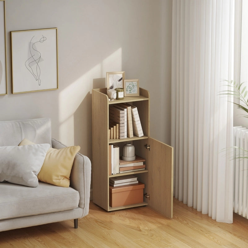 Mobile bagno stretto con anta, ripiano aperto e mensola regolabile, 40x31x104 cm, rovere