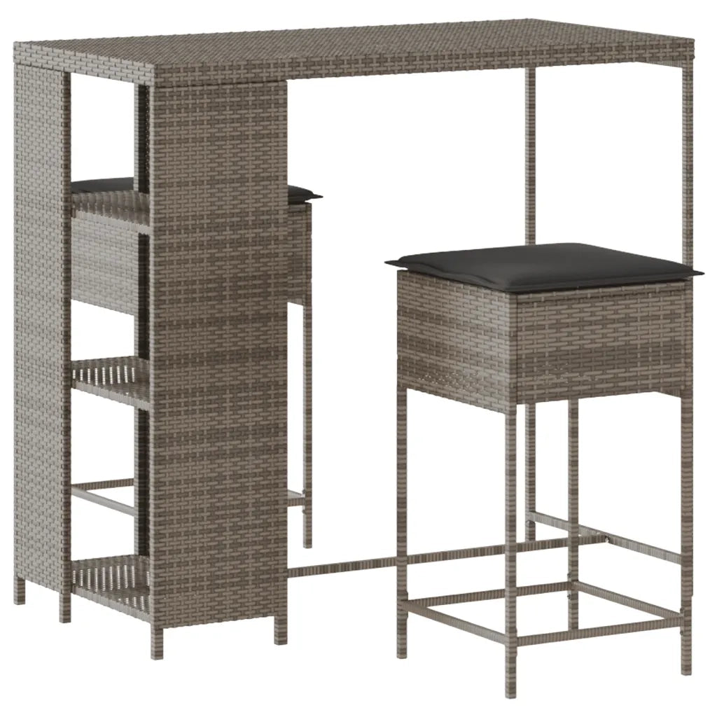 Set Bar da Giardino 3pz con Cuscini Grigio in Polyrattan 3261494