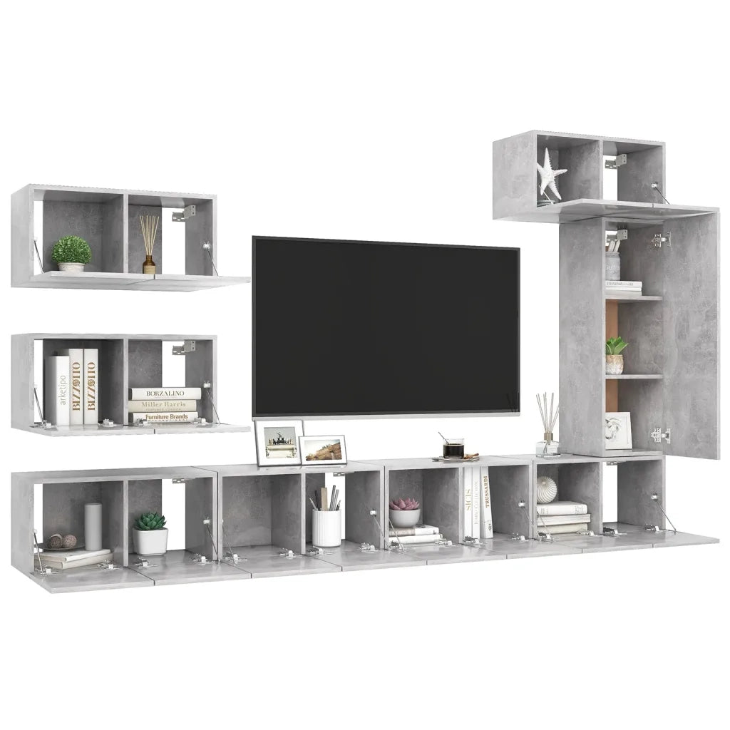 Set di Mobili Porta TV 8 pz Grigio Cemento in Legno Multistrato 3079136