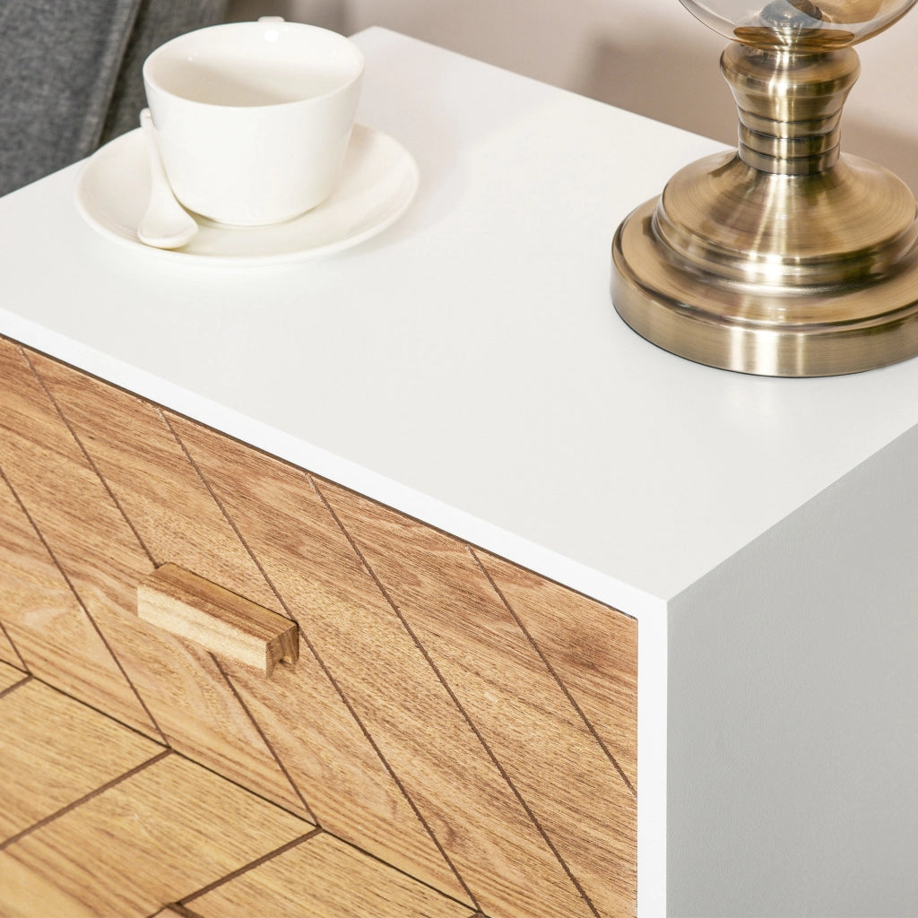 Comodino con 2 Cassetti ¨C Zephmum ¨C 40x30x55,5 cm Bianco e Naturale