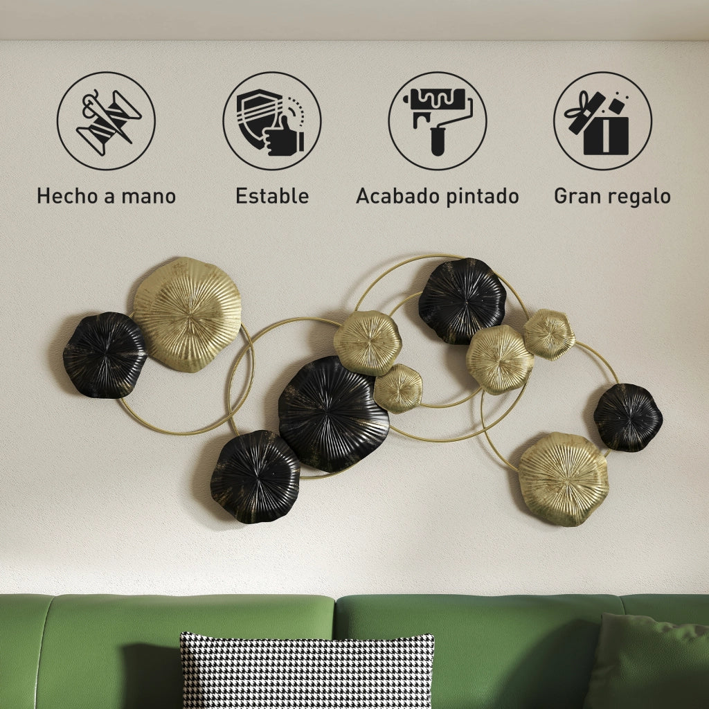 Decorazione Parete Metallo Foglia Loto ¨C Xylo ¨C Scultura Murale Oro Nero 84x35 cm