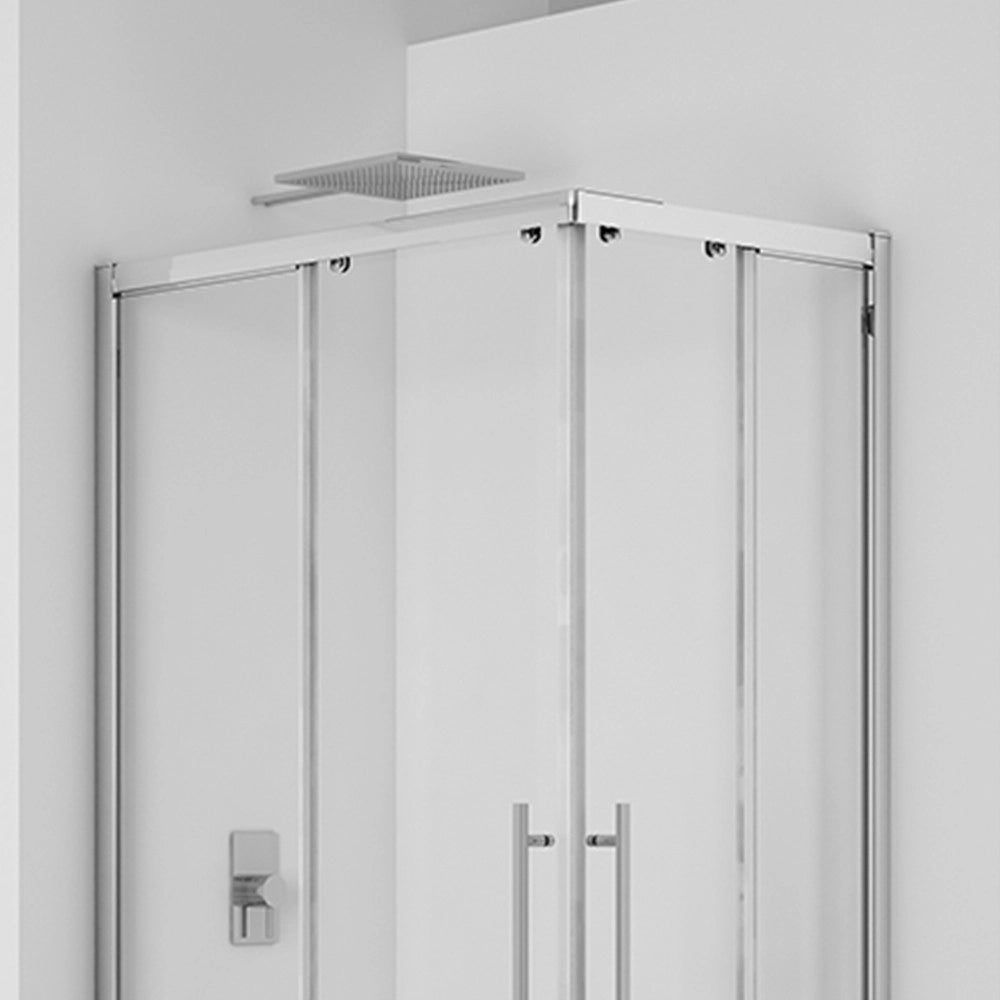 Box angolare 87-89*87-89 cm new plus, vetro trasparente 6 mm, h 1,95 con cerniere sganciabili