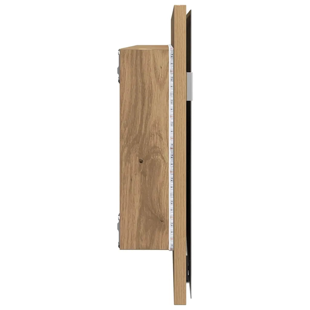 Specchio con luci a strisce a LED-Specchio da bagno rovere artigianale 80 x 37 cm