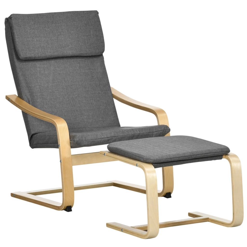 Poltrona con Poggiapiedi ¨C Zephmum ¨C Tessuto Grigio + Gambe Legno Naturale