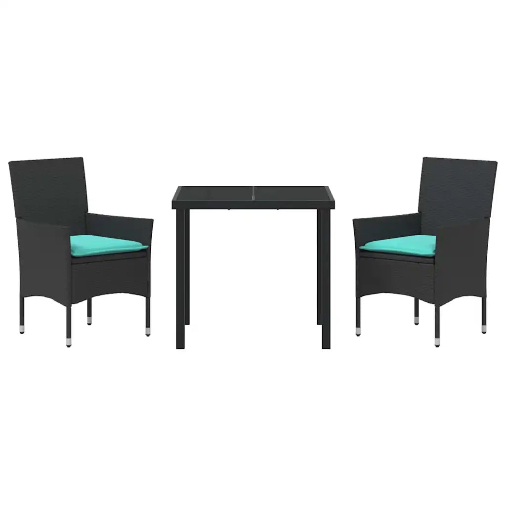 Set di tavolo e sedie con cuscino 3 pcs Nero Rattan in PE