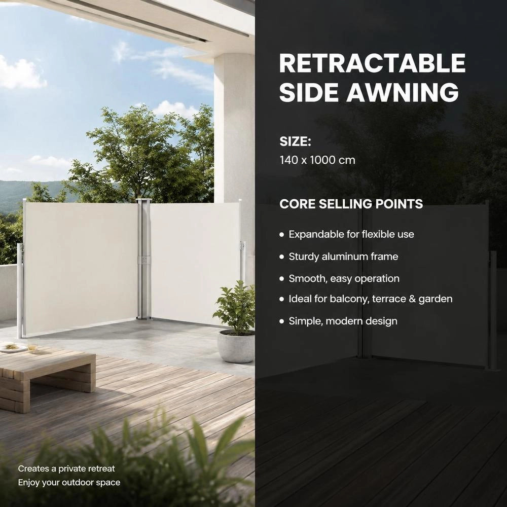 Extendable Side Awning, Cream, 140 X 1000 Cm