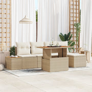 Set Divano da Giardino  6 Pezzi con Cuscini Beige Rattan Poli