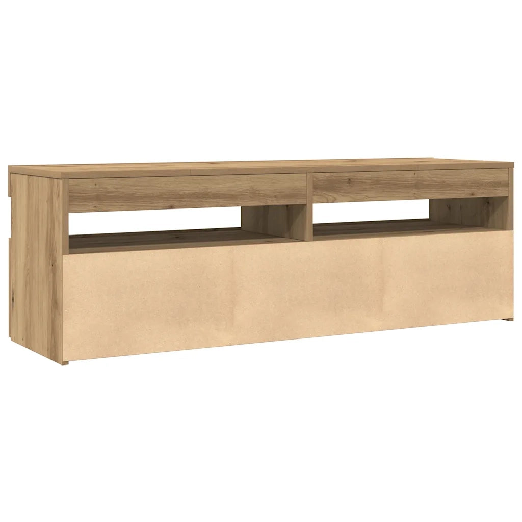 Mobile TV sospeso moderno con luce LED e vano contenitore 120 x 35 x 40 cm finitura rovere ingegnerizzato realizzato artigianalmente 02_0050841