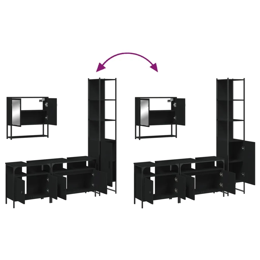 Set Mobili da Bagno 4 pz Nero in Legno Multistrato
