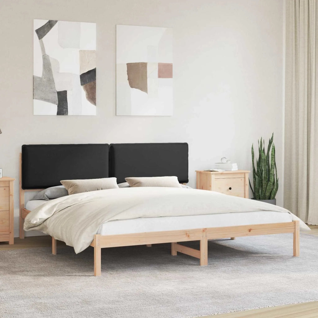 Letto con Testiera Rivestita Nero 200 x 200 cm Pino massello
