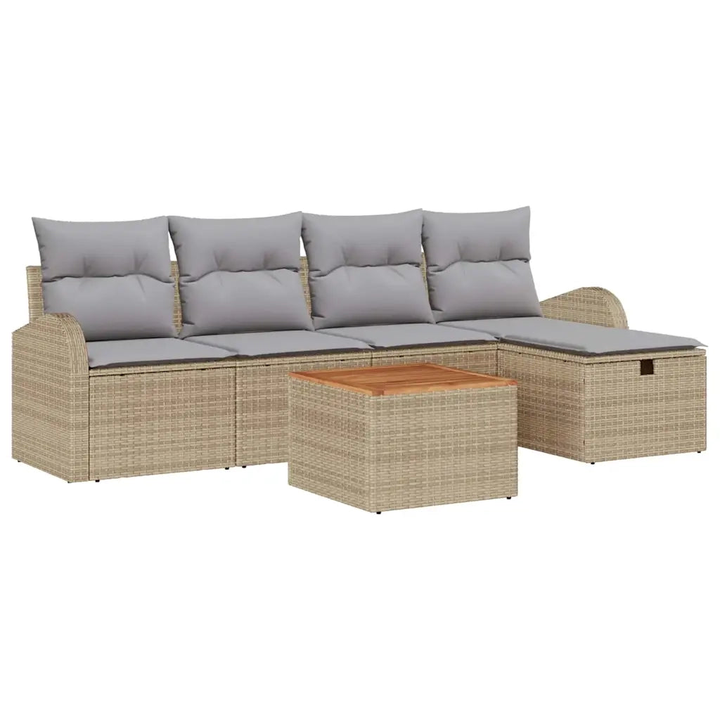 Set Divano da Giardino con cuscino 6 pcs Beige Poly Rattan 3360836