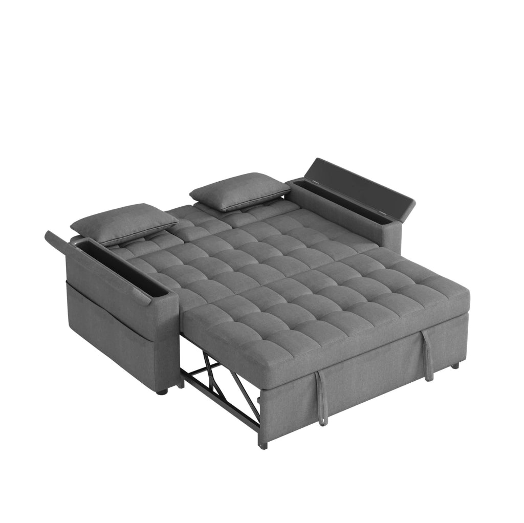 Divano letto a 2 posti con schienale reclinabile e contenitore; 159 cm; grigio
