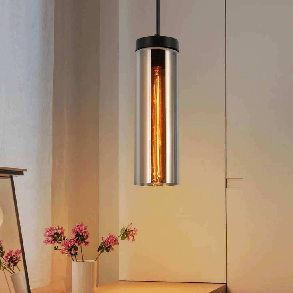 Lampada a sospensione ZMH da tavolo da pranzo in vetro nero opaco 1 di fiamma E27.
