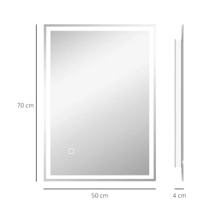 Specchio bagno LED da parete 70x50 cm con antiappannamento, touch, luce regolabile a 3 colori, argento