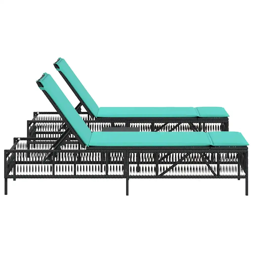Lettini prendisole 2 pz con Tavolino in Polyrattan Nero 4002754