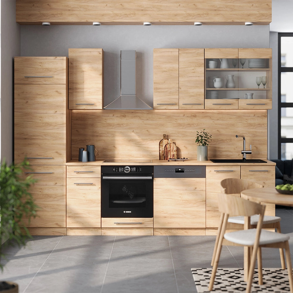 Cucina componibile Fame-Line Rovere dorato/Rovere dorato 300 cm, PL Antracite Vicco