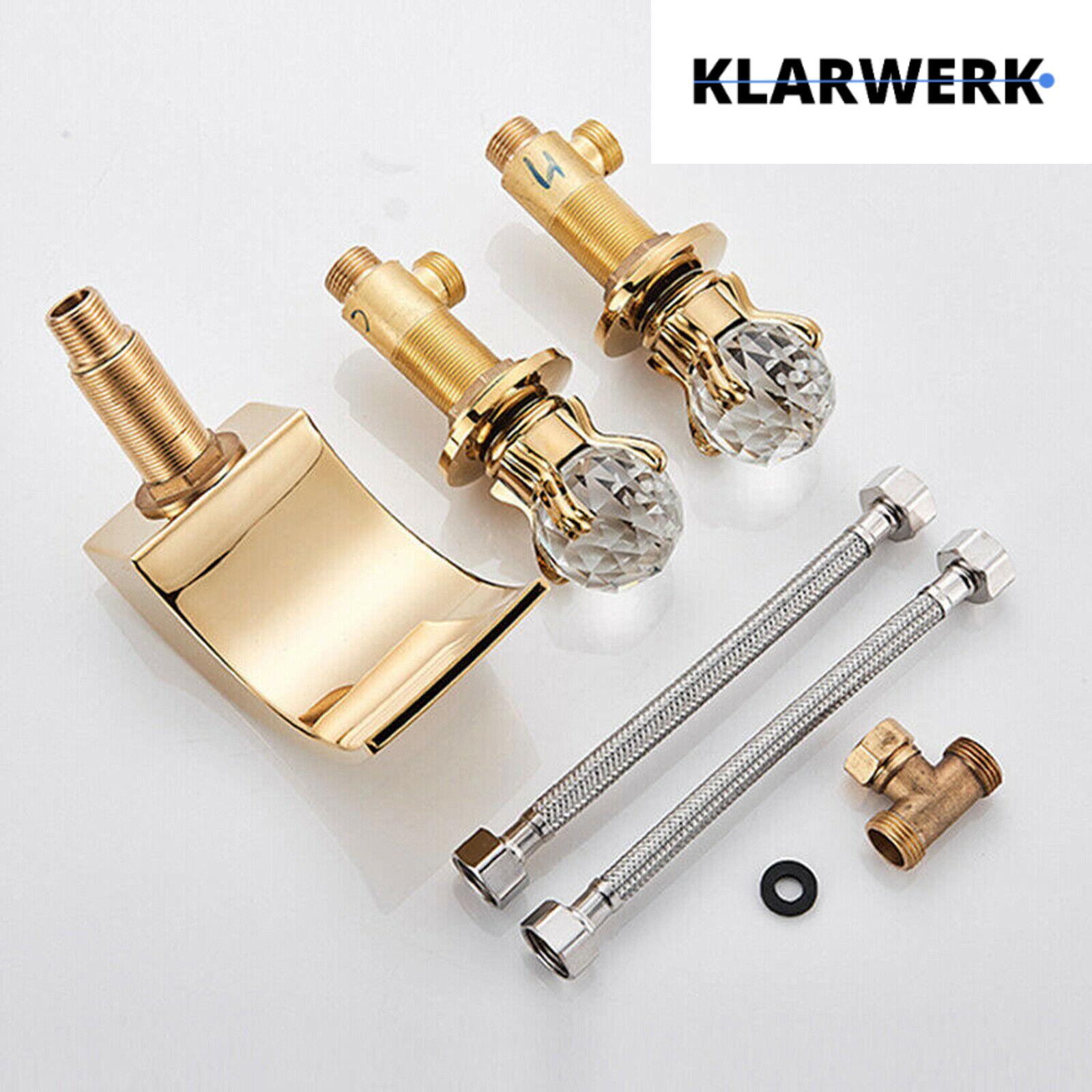 LENA | Rubinetto bagno 3 fori design oro lucido |  per lavabo ad arco alto in acciaio inossidabile | miscelatore 2 maniglie ristorazione