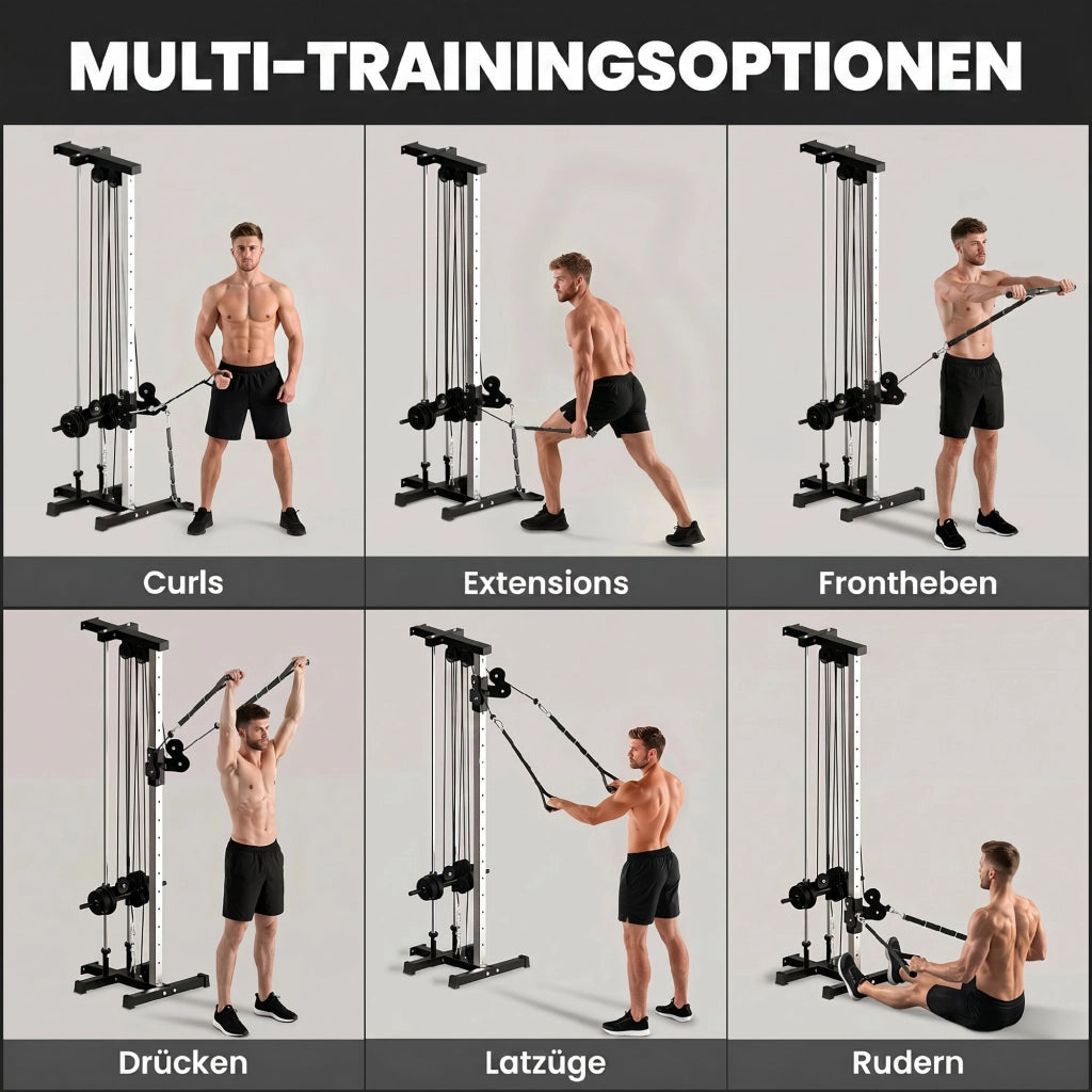 Stazione di allenamento regolabile in altezza 25-165 cm ¨C Xylo ¨C Sistema dual pulley 62x60x200 cm nero