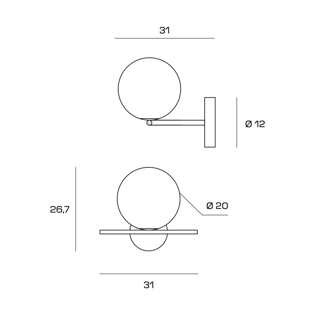 JUGEN APPLIQUE DA PARETE 1 LUCE OTTONE SPAZZOLATO ATTACCO E27 SFERA BIANCO OPACO