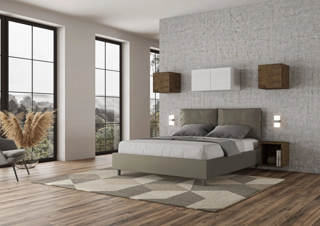 Letto matrimoniale senza rete imbottito 160x200 similpelle bianco Antea