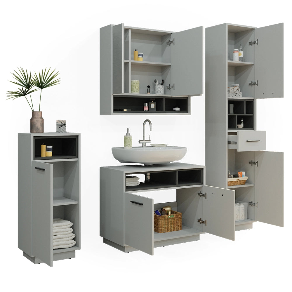 Set di mobili da bagno Beatrice Grigio 4 pezzi Vicco