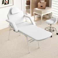 Lettino per Massaggio Portatile, Lettino per Massaggio Pieghevole con Rivestimento in Pelle Sintetica, Imbottitura in Schiuma, Telaio in Acciaio, Bianco